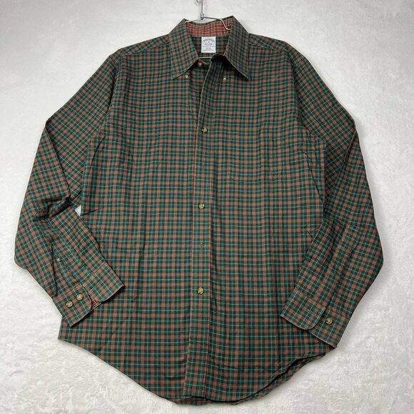 Vintage Brooks Brothers Shirt Men Medium Green Flannel Button Down Long Sleeve M - Picture 1 of 7